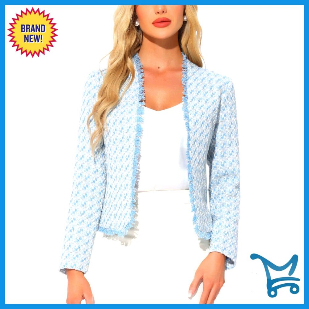 Plaid Tweed Blazer Long Sleeve Open Front Office Jacket